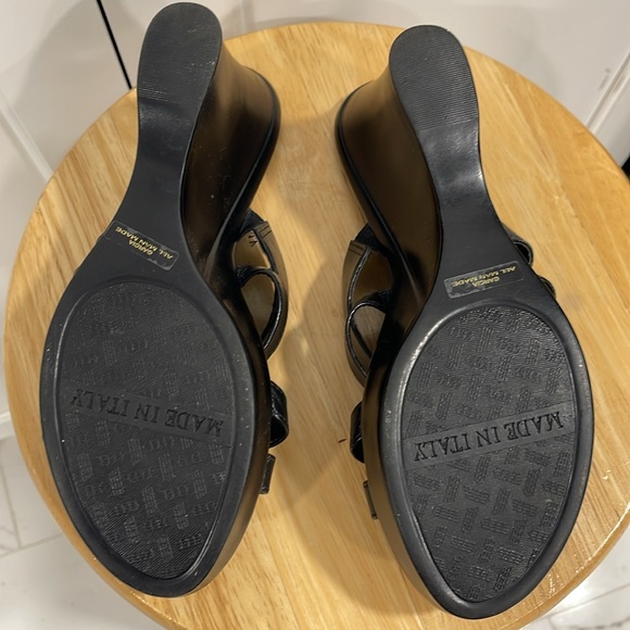 ITALIAN SHOEMAKERS BLING WEDGE EMBELLISHED JEWELS OPEN-TOE 10M BLACK SANDAL - Picture 6 of 8